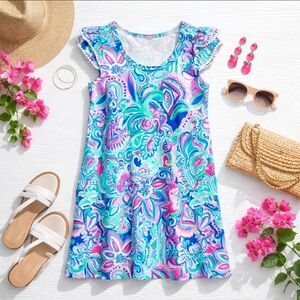 Lilly Pulitzer Living the Dream Bridget Shift Dress Pom Pom Flutter Sleeve Small